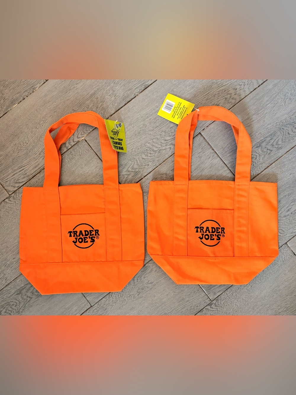Trader Joe's Mini Canvas Halloween Tote Bags - Set of 2 - Orange